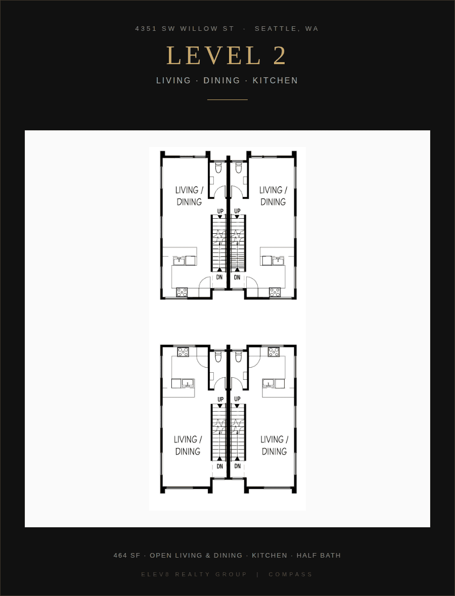 Level 2 Floor Plan - Living Dining Kitchen 464 SF