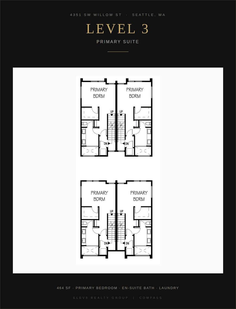 Level 3 Floor Plan - Primary Suite 464 SF
