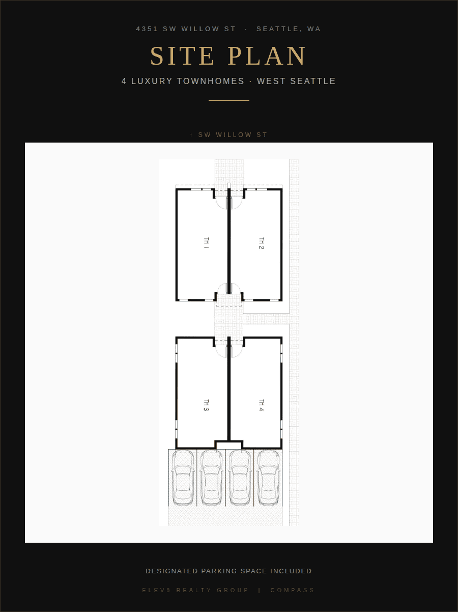 4351 SW Willow St Site Plan - 4 Luxury Townhomes West Seattle