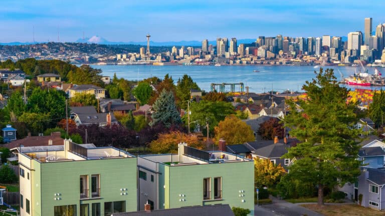 3821 36th Ave SW Unit B downtown Seattle skyline and Elliott Bay view, new construction by Upper Left Living in West Seattle