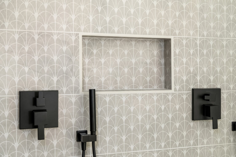 8544 Interlake Ave N shower tile detail, new construction by Seattle Modern Buildings near Green Lake, Seattle