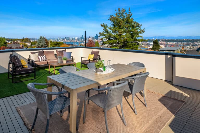 3821 36th Ave SW Unit B rooftop deck lounge, new construction by Upper Left Living in West Seattle