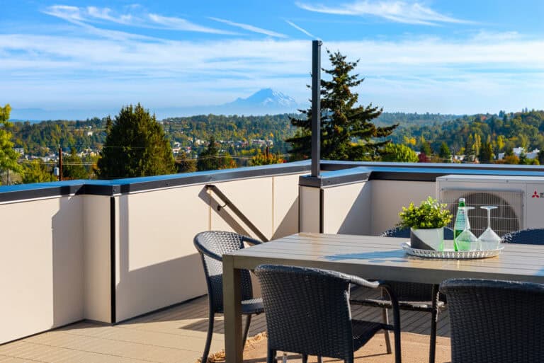 3821 36th Ave SW Unit B rooftop view toward Mount Rainier, new construction by Upper Left Living in West Seattle