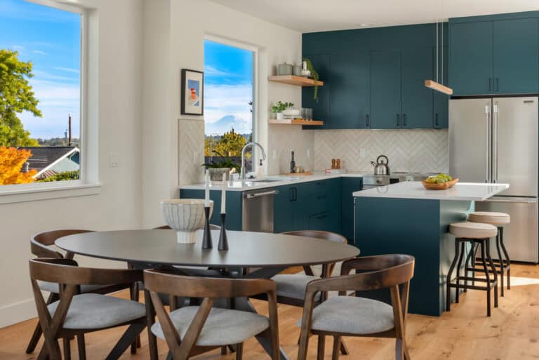 3821 36th Ave SW Unit B open kitchen and dining, new construction by Upper Left Living in West Seattle