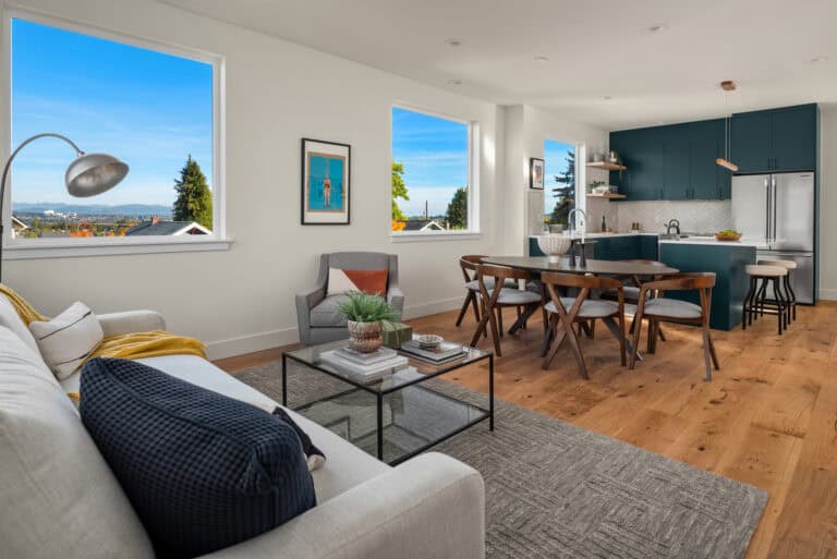 3821 36th Ave SW Unit B living room, new construction by Upper Left Living in West Seattle