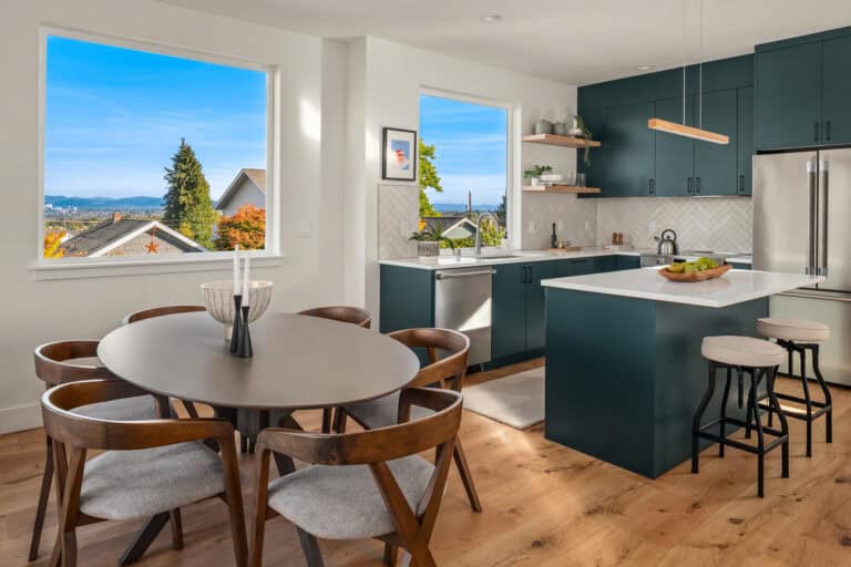 3821 36th Ave SW Unit B dining area beside the kitchen, new construction by Upper Left Living in West Seattle
