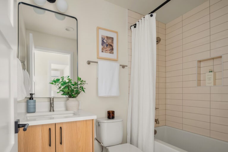3821 36th Ave SW Unit B bathroom, new construction by Upper Left Living in West Seattle